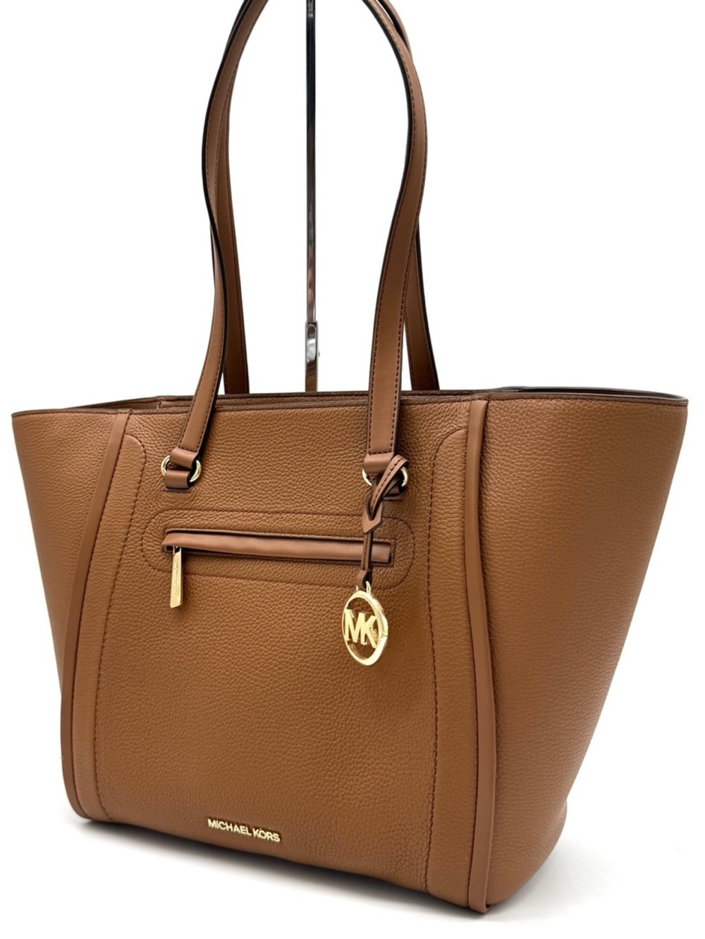 MICHAEL KORS Carine Front Zip Leather Large Tote Luggage NWT